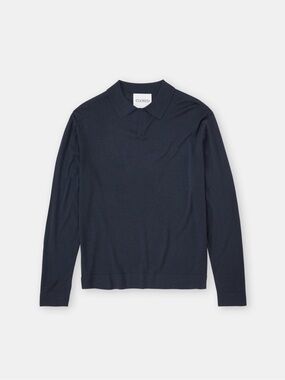 CLOSED V Neck Wool Navy Long-Sleeve Polo Knit Sweater Size XL Fall Winter Layer